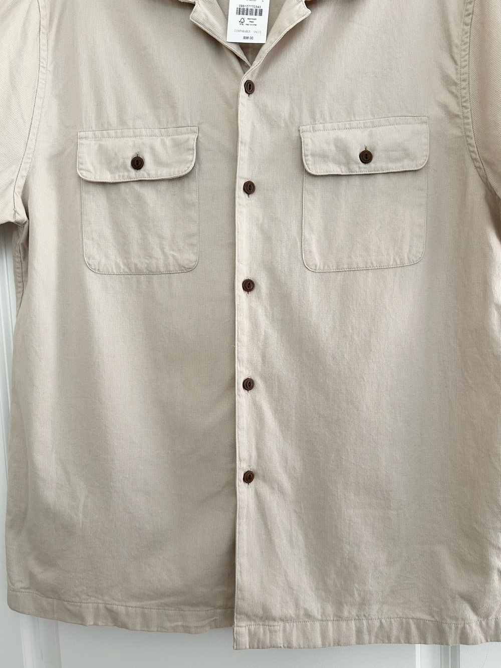 J. Crew Fall Textured Corduroy Short Sleeve Button Down Camp Shirt - Stone/Beige - Picture 10 of 17